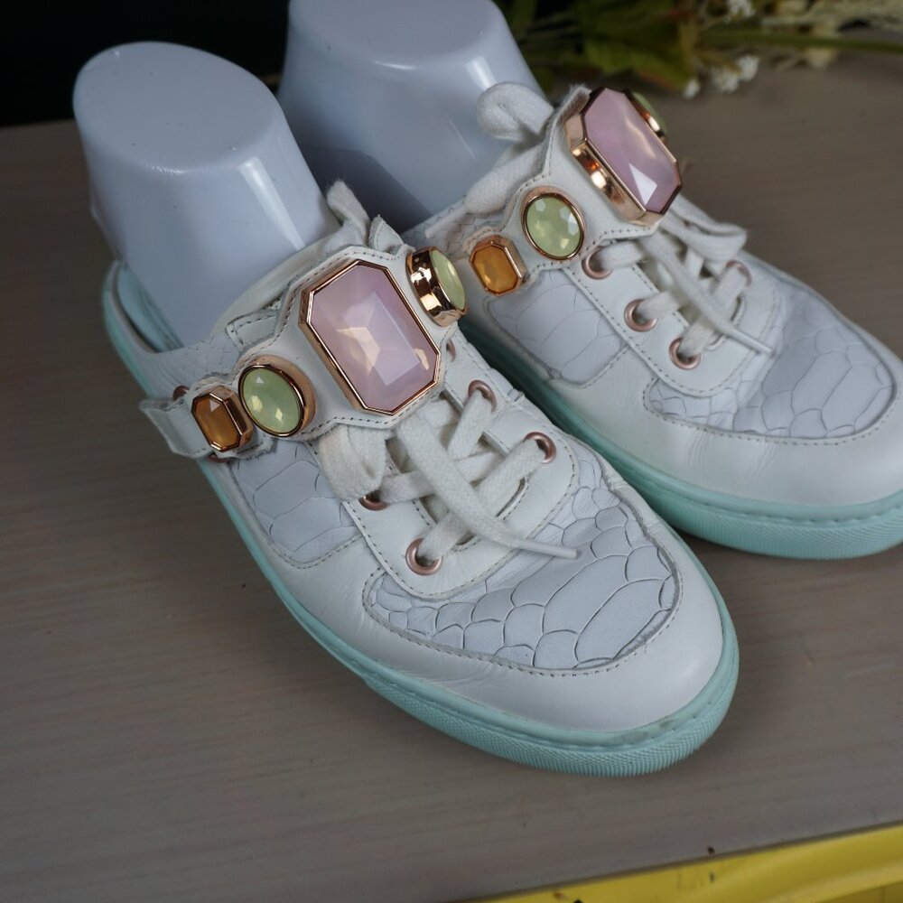 Sophia Webster White and Mint Embellished Sneakers